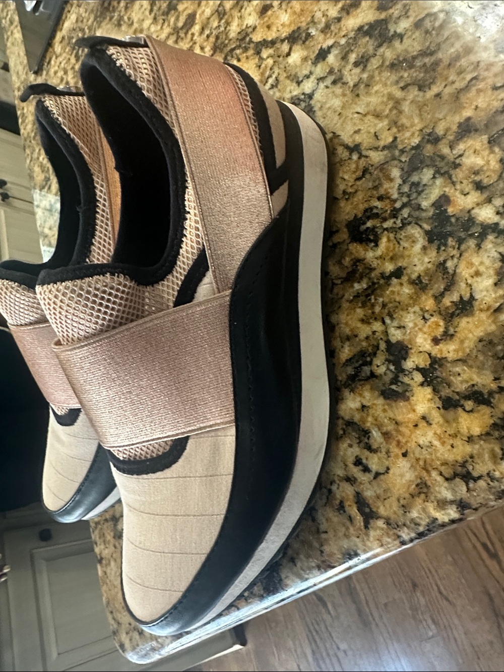 Steve Madden Rose Gold and Black Slip-On Sneakers